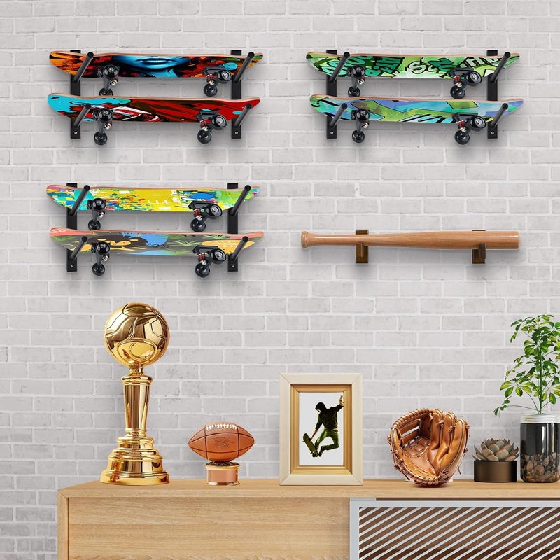 BiJun Skateboard Wall Mount, Snowboard Wall Mount Display, Horizontal Ski Wall Rack, Skateboard Rack Storage Holder Longboard Hanger - Image 4